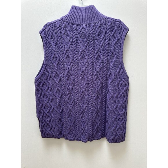 Blarney Woollen Mills Purple Sweater Vest Sz L sleeveless sweater Cable Knit - Picture 2 of 4